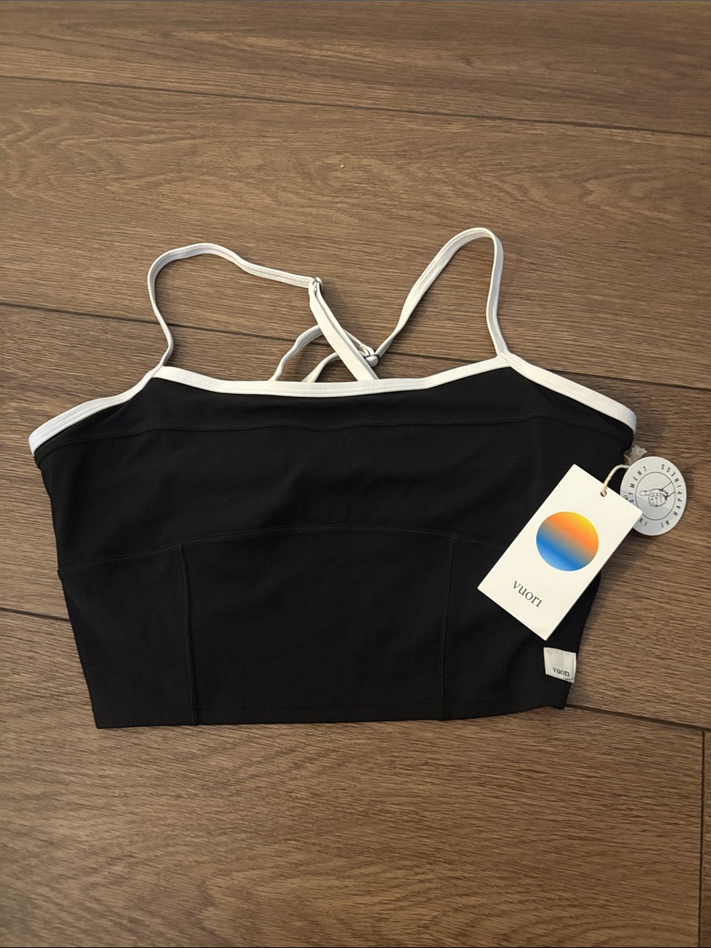 Vuori Black Brami with White Trim - Strappy Women's Sports Bra